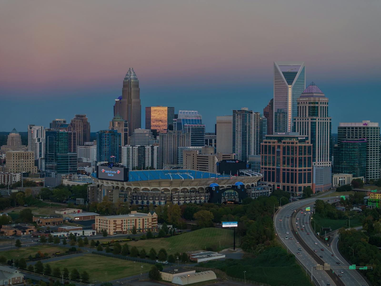 Downtown Charlotte skyline, where PBT Bancorp helps Veterans buy and refinance homes with VA loans