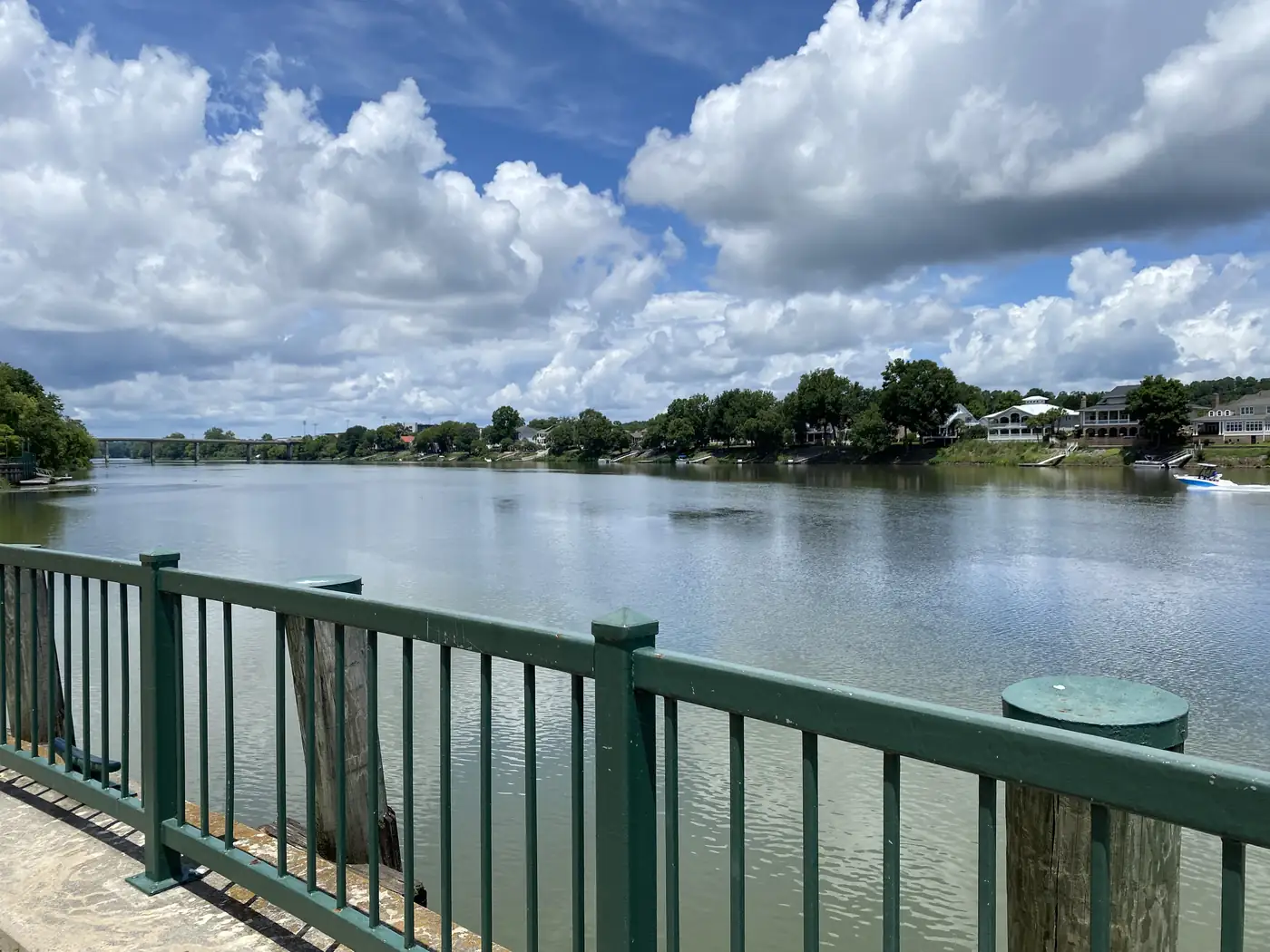 View over the Savannah River from Riverwalk Augusta in Augusta, Georgia, where PBT Bancorp helps Fort Gordon families buy homes with VA loans