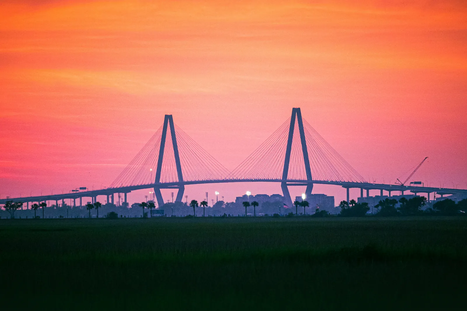 Arthur Ravenel Jr. Bridge at sunset over the Cooper River in Charleston, South Carolina, where PBT Bancorp helps Veterans buy homes with VA loans