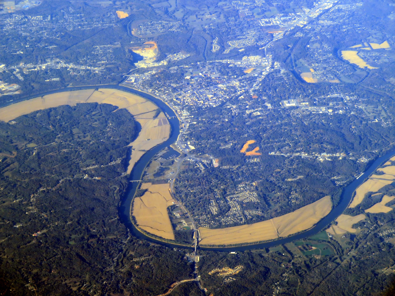 Aerial view of Clarksville, Tennessee along the Cumberland River near Fort Campbell, one of the Tennessee communities where PBT Bancorp helps Veterans buy homes with VA loans