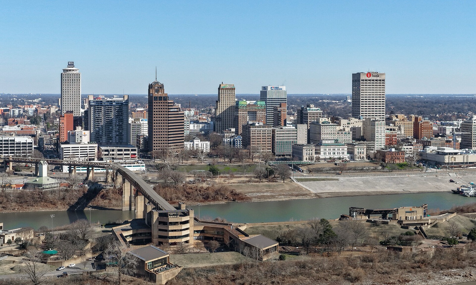 The downtown Memphis, Tennessee skyline above the Mississippi River, where PBT Bancorp helps Veterans buy homes with VA loans