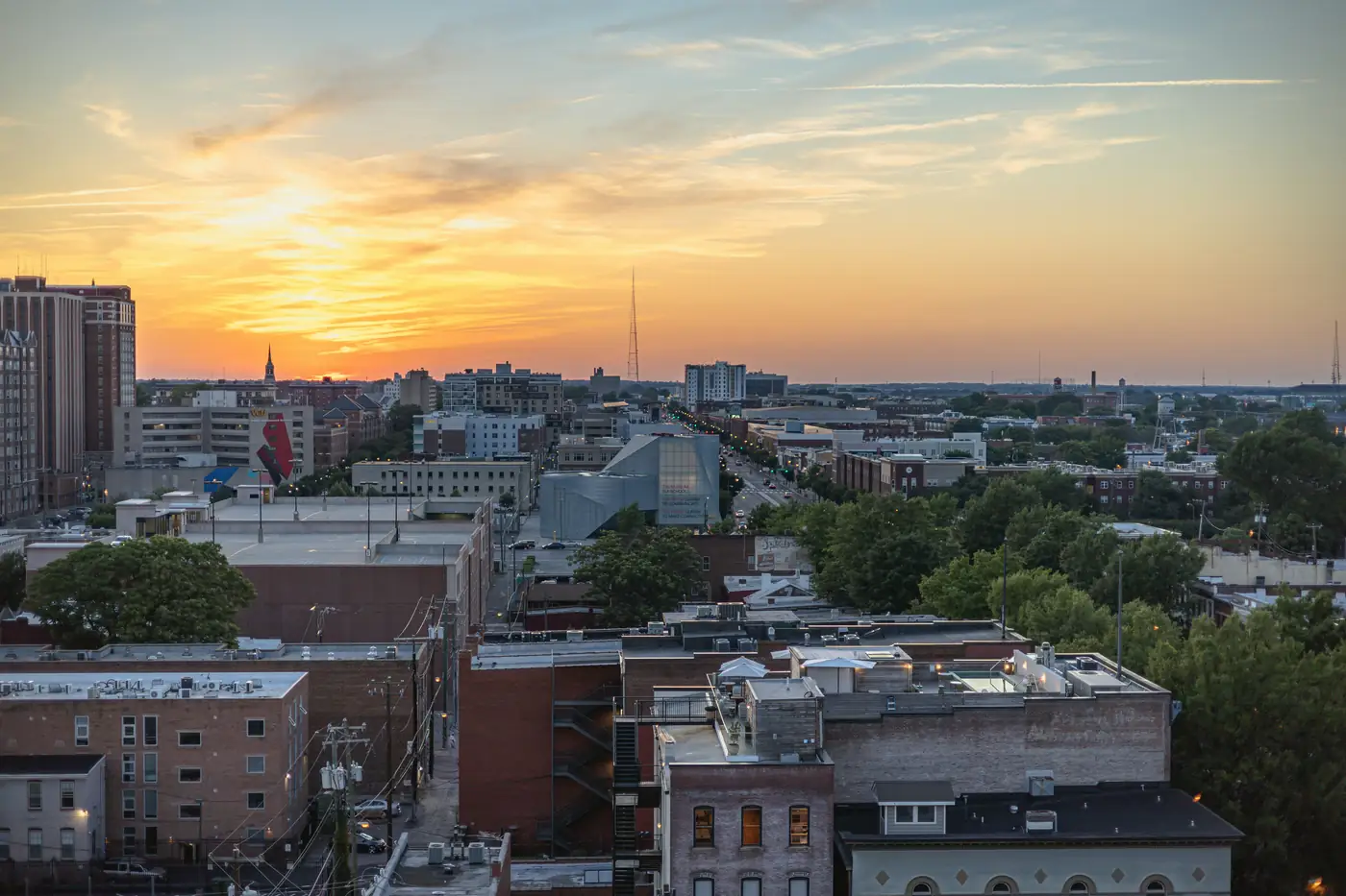 Richmond, Virginia skyline at sunset, where PBT Bancorp helps Veterans across the metro buy and refinance homes with VA loans