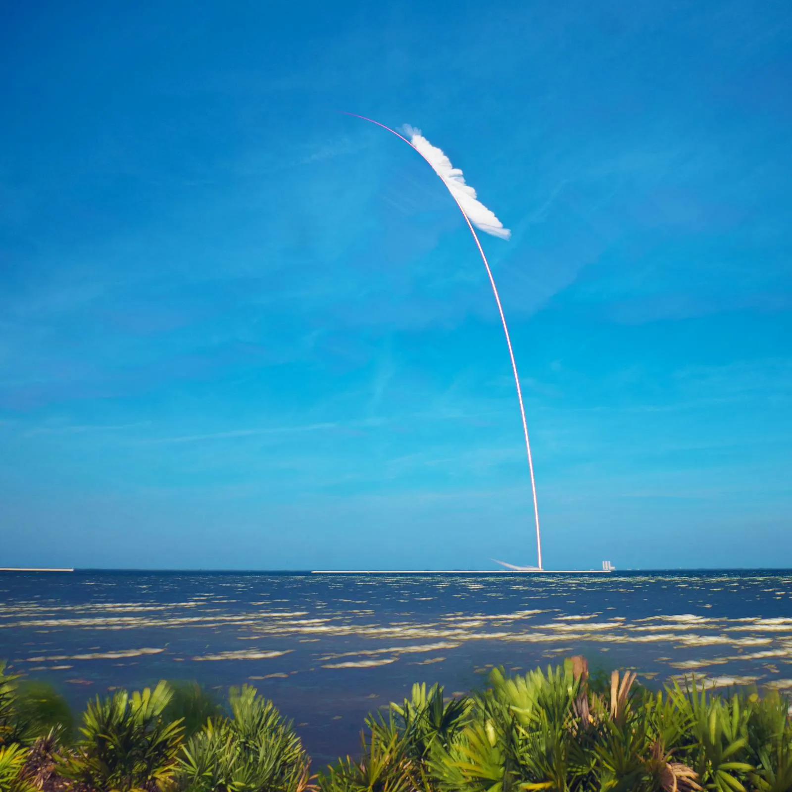A rocket launching over the Florida Space Coast near Patrick Space Force Base and Cocoa Beach, where PBT Bancorp helps Veterans buy with VA loans