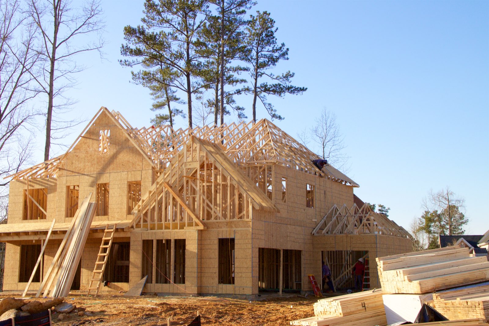 New North Carolina home under construction with wood framing, financed with a VA one-time close construction loan