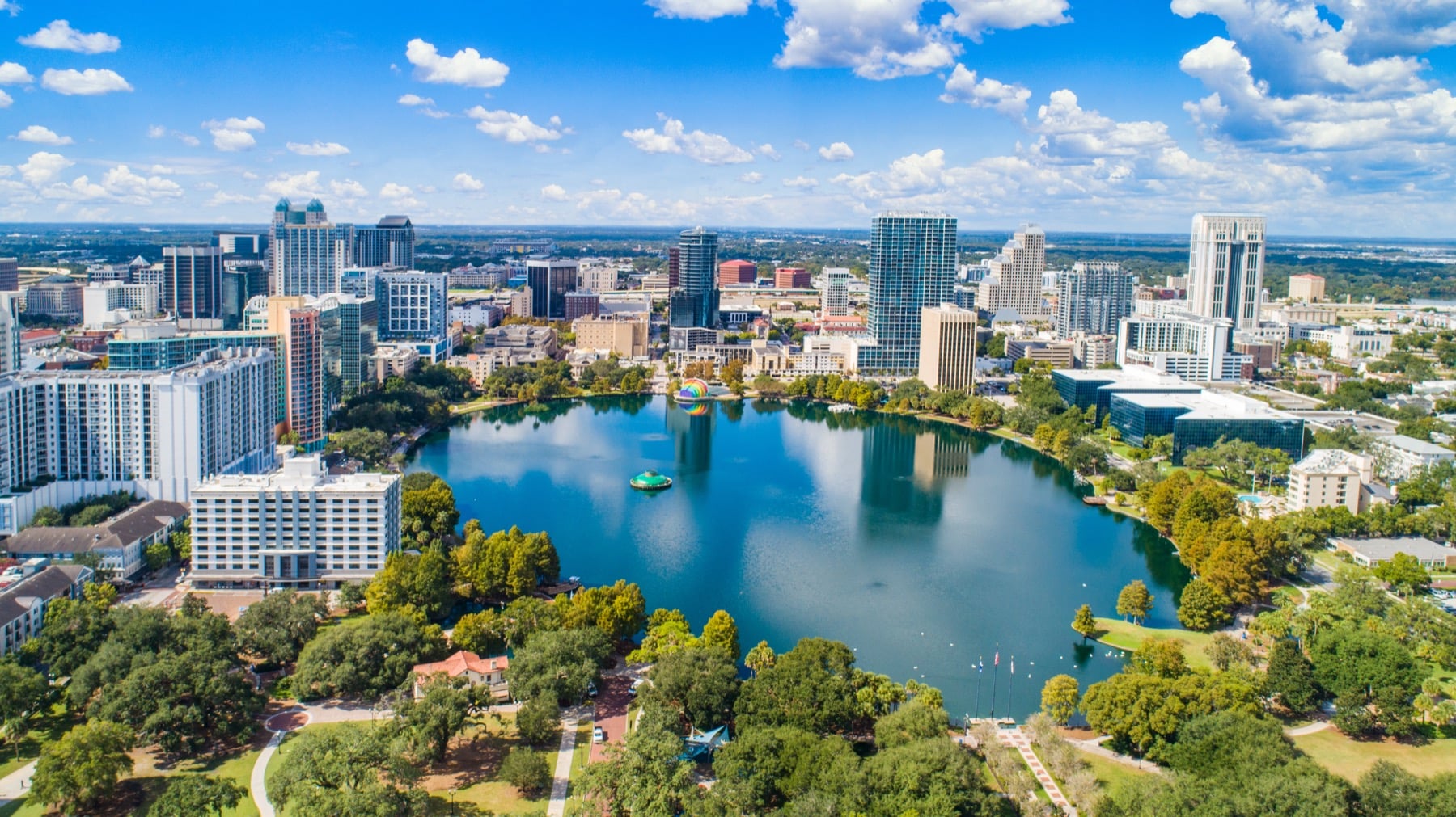 Downtown Orlando skyline and Lake Eola in Florida