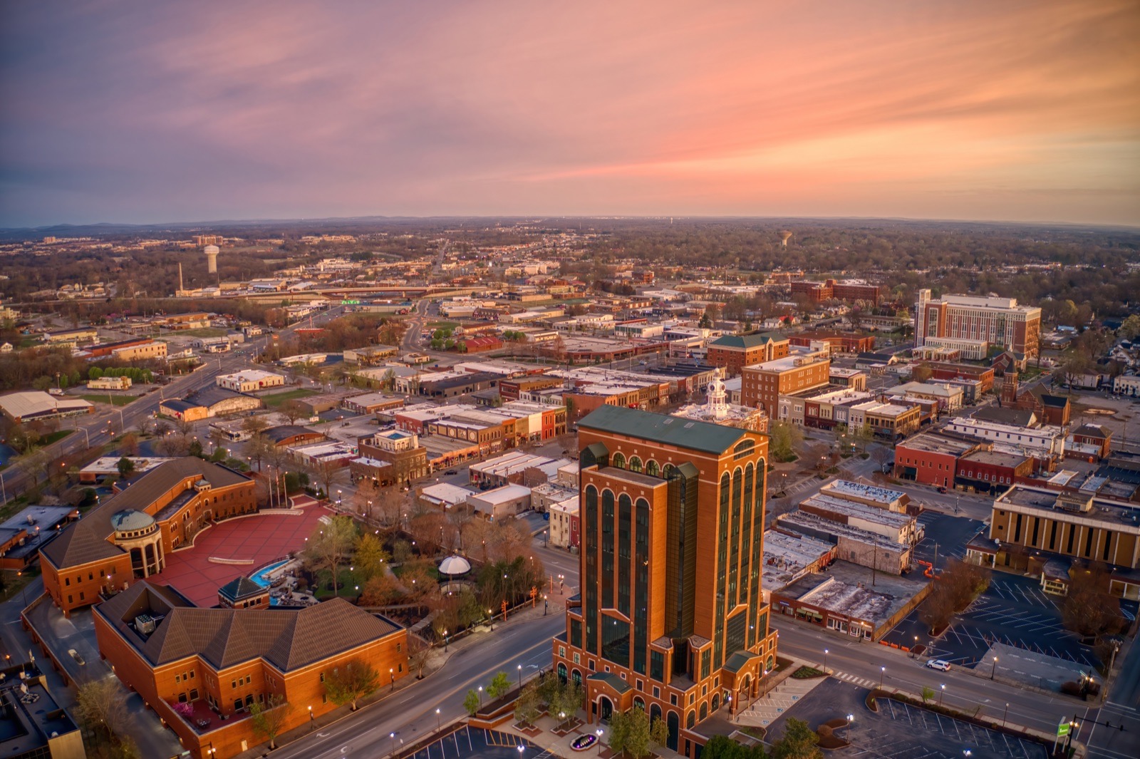 Aerial view of downtown Murfreesboro, Tennessee, at sunrise Aerial view of downtown Murfreesboro, Tennessee, at sunrise