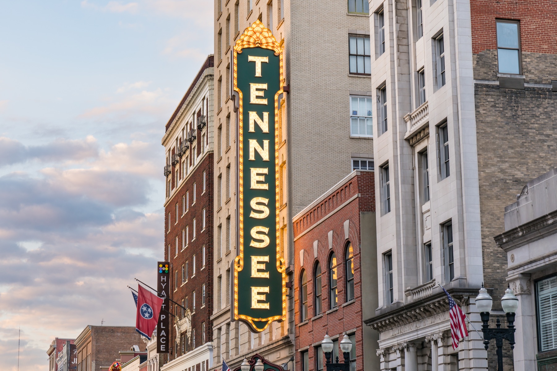 Historic Tennessee Theatre sign in downtown Knoxville, Tennessee
