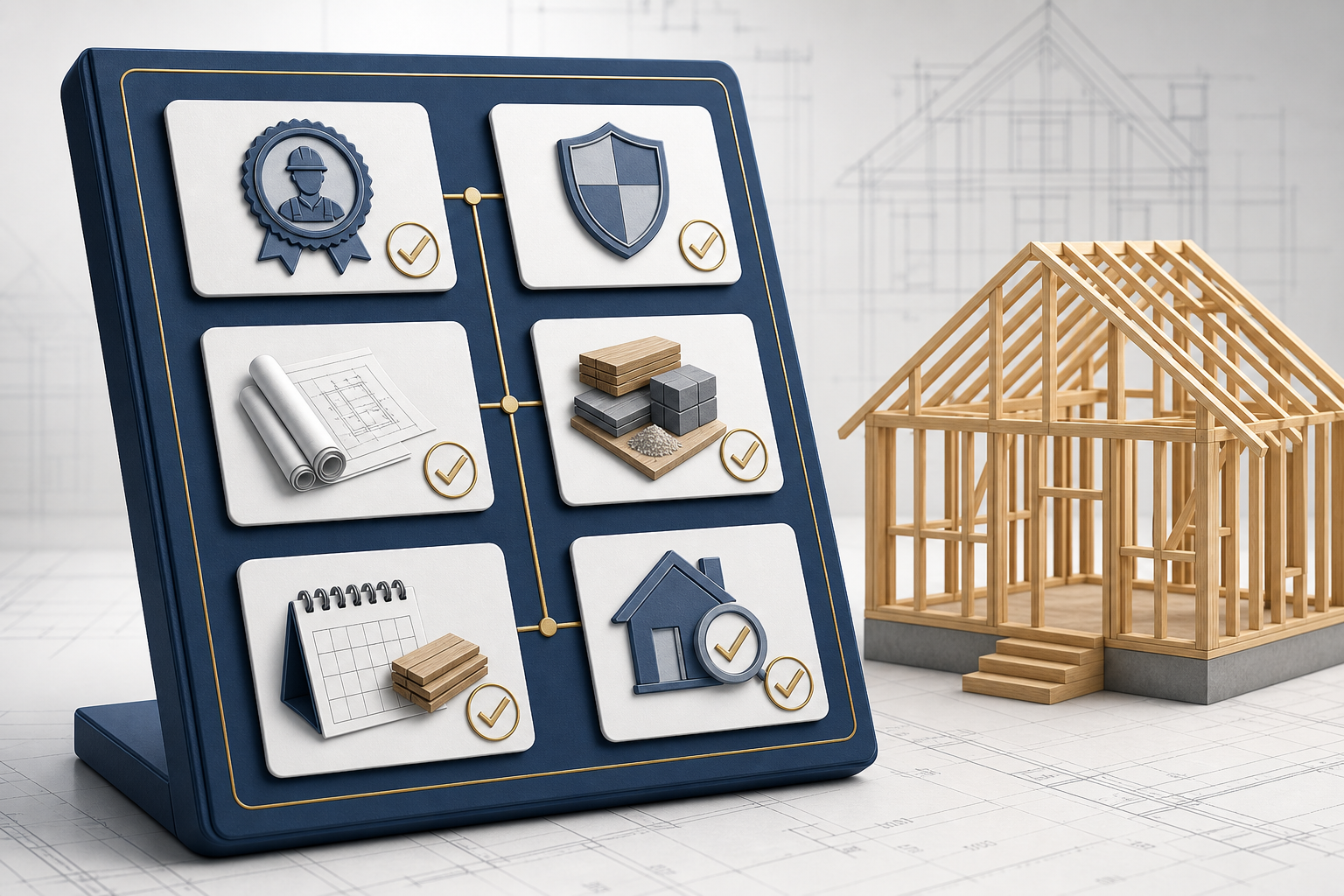 VA construction contractor and project checklist graphic Construction checklist showing contractor, insurance, plans, materials, schedule, and final inspection